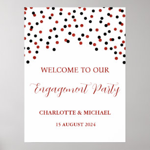 Black Red Engagement Party Custom 18x24 Poster