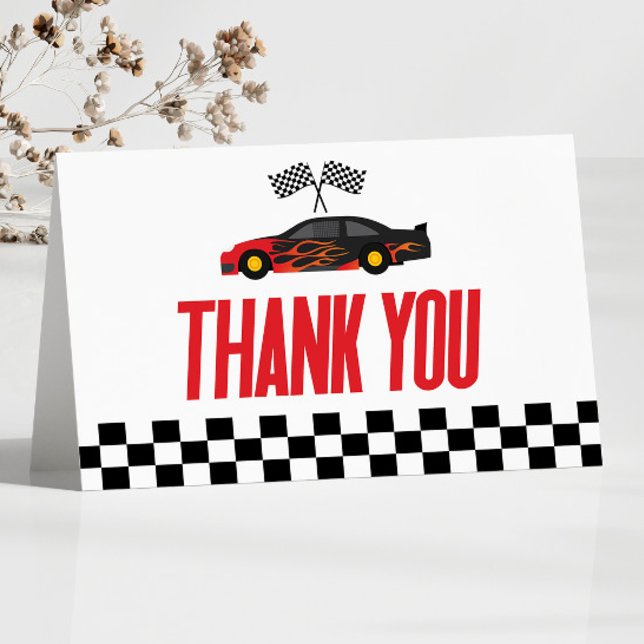 Black Red Flame Race Car Racecar Baby Shower Thank You Card (Creator Uploaded)