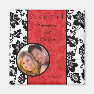 Black/Red Floral Damask Announcement Magnet