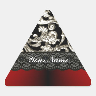 Black & red floral damask pattern triangle sticker