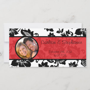 Black/Red Floral Damask Wedding Photo Announcement