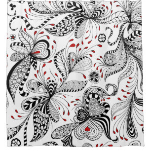 Black & red Floral Pattern Shower Curtain