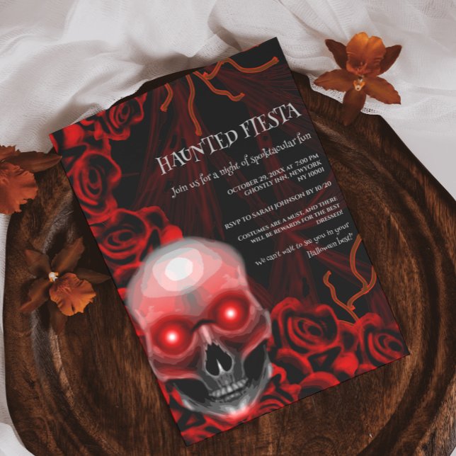 Black red floral skull dark moody gothic halloween invitation (Creator Uploaded)
