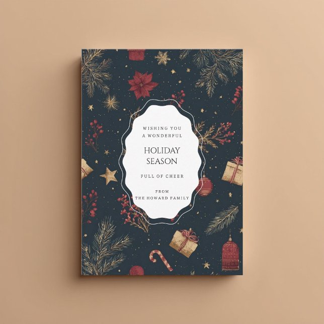 Black Red Floral Whimsical Watercolor Holiday Card (Creator Uploaded)