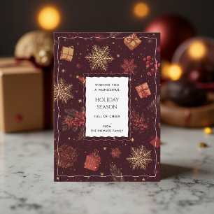 Black Red Floral Whimsical Watercolor Holiday Card