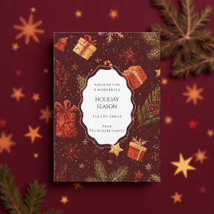 Black Red Floral Whimsical Watercolor Holiday Card