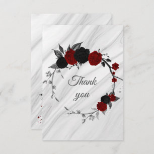black & red flowers botanical marble thank you card