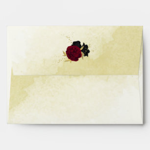 black red flowers gold leaves wedding envelope