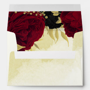 black red flowers gold leaves wedding envelope