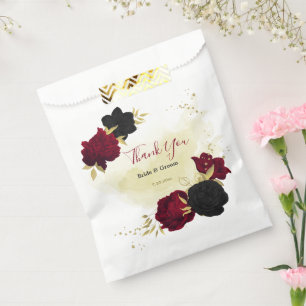 black red flowers gold leaves wedding favour bags