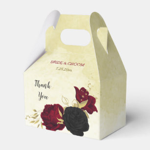 black red flowers gold leaves wedding favour box