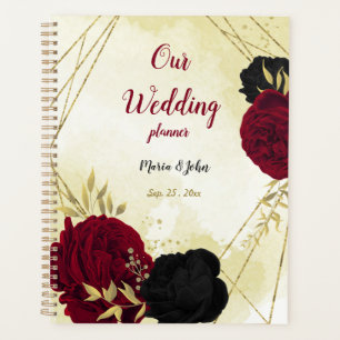 Black & red flowers gold wedding planner