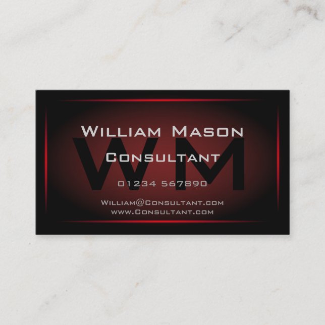 Black & Red Framed Monogram - Business Card (Front)