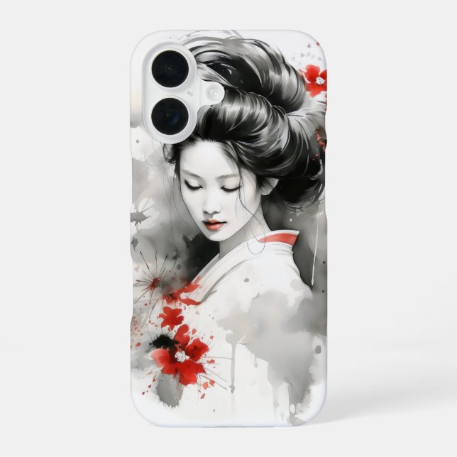 Black Red Geisha iPhone 16 Case (Back)