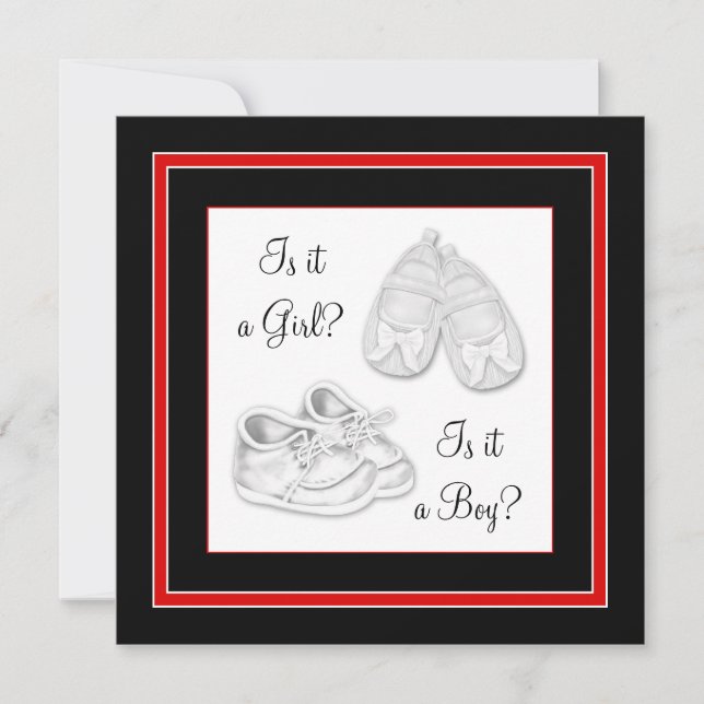 Black Red Gender Reveal Baby Shower Invitation (Front)