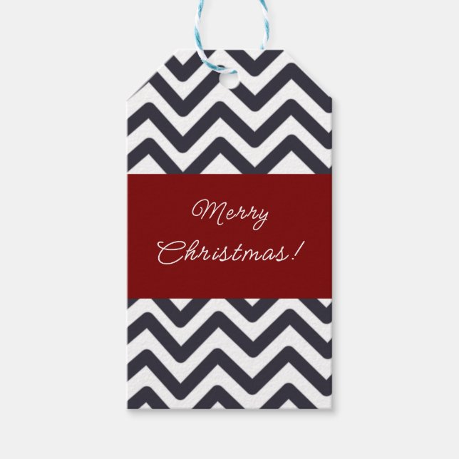 Black & Red geometrical pattern Christmas tags (Front)