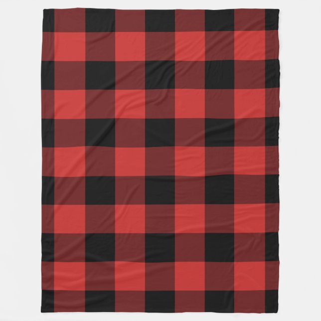 Black Red Gingham Pattern Bufallo Check Fleece Blanket (Front)