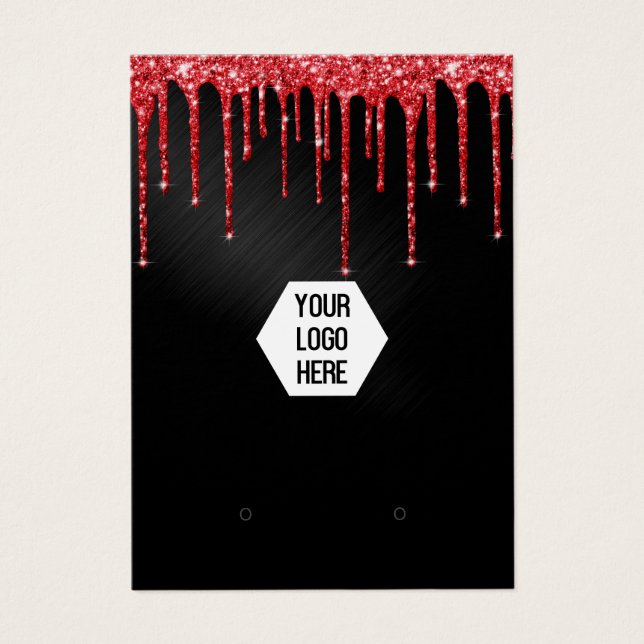 Black Red Glitter Drips Logo Earring Display Card (Front)