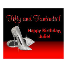 Black Red Glitter High Heels Birthday Party Banner