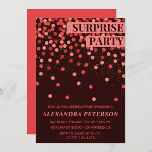 Black Red Glitter Surprise birthday 81st birthday Invitation