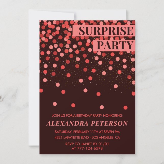Black Red Glitter Surprise birthday 98th birthday Invitation (Front)
