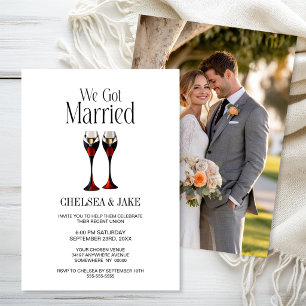Black Red Gold Champagne Glass Wedding After Party Invitation