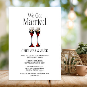 Black Red Gold Champagne Glass Wedding After Party Invitation