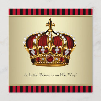 Black Red Gold Crown Little Prince Boy Baby Shower Invitation