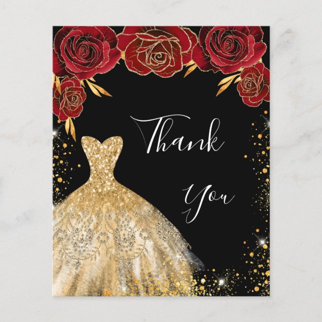 Black red gold dress floral birthday thank you (Front)