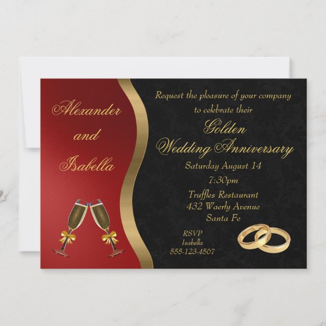 Black Red & Gold  - Golden Anniversary Invite (Front)