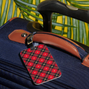 Black Red Gold Lumberjack Plaid Pattern Luggage Tag
