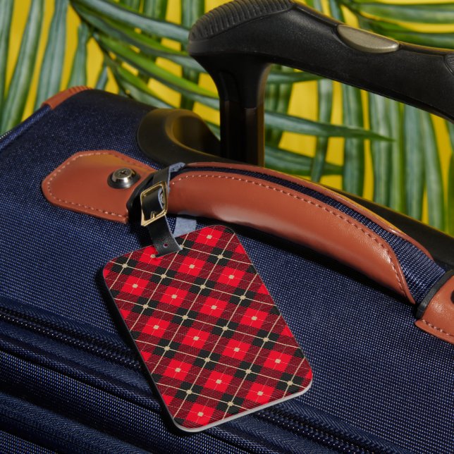 Black Red Gold Lumberjack Plaid Pattern Luggage Tag (Front Insitu 1)