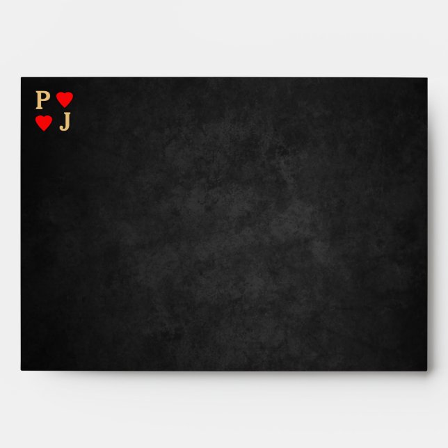 Black Red & Gold Matching Heart Initials Wedding Envelopes (Front)