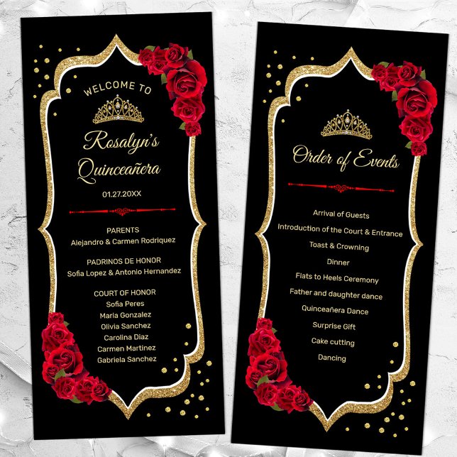 Black Red Gold Quinceanera Programme (Creator Uploaded)