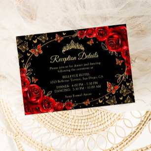 Black Red Gold Quinceanera Reception Details Enclosure Card