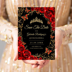 Black Red Gold Quinceanera Save The Date