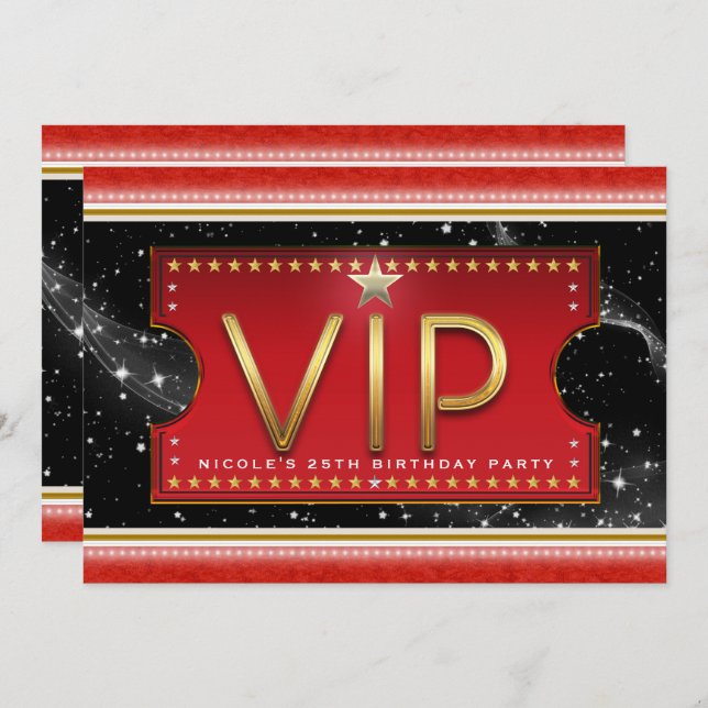 Black Red Gold & Silver Glam VIP Ticket Invitation (Front/Back)