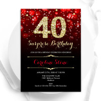 Black Red Gold Surprise 40th Birthday