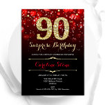 Black Red Gold Surprise 90th Birthday Invitation<br><div class="desc">Surprise 90th birthday party invitation. Elegant red black design with faux glitter gold. Features stylish diamonds, bokeh lights and script font. Men or women bday invite. Perfect for a stylish adult birthday party. Personalise with your own details. Message me if you need further customisation. Printed Zazzle invitations or instant download...</div>