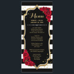 Black Red Gold White Menu Card<br><div class="desc">Menu Card. Classy black white red design with faux glitter gold. Black and white stripes with red roses. Perfect for an elegant party.</div>