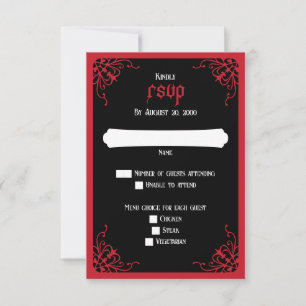 Black Red Gothic Wedding RSVP Card