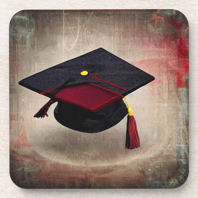 Black & Red Graduation Cap Coaster (Front)