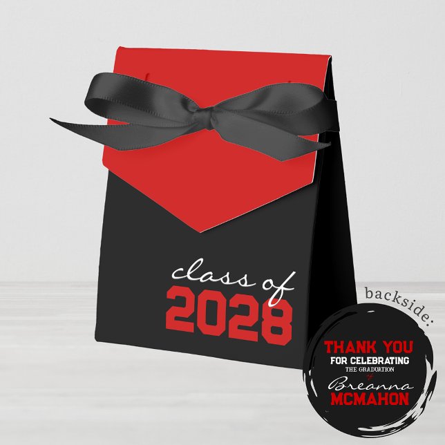 Black & Red Graduation Favour Boxes (Black & Red Graduation Favor Boxes. With Personalization on Back)