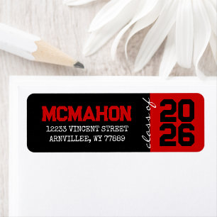 Black & Red Graduation Return Address Labels