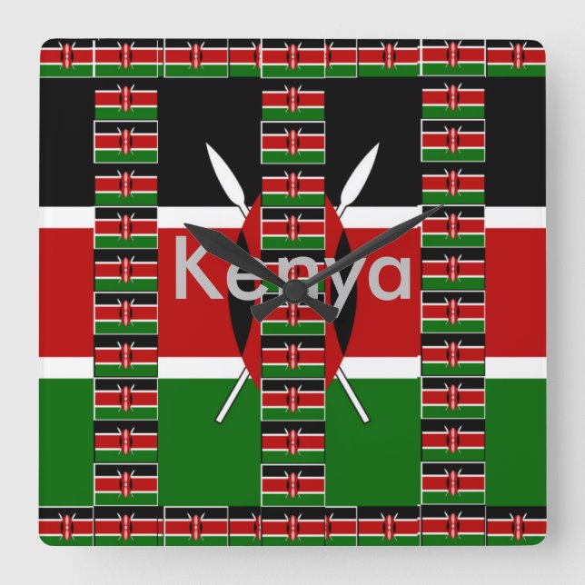 Black Red Green Art Pattern Design Square Wall Clock (Front)