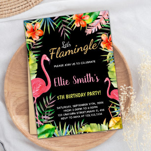 Black Red Green Flamingo Birthday Invitations