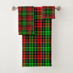 Black Red Green Plaid Tartan Design Bath Towel Set