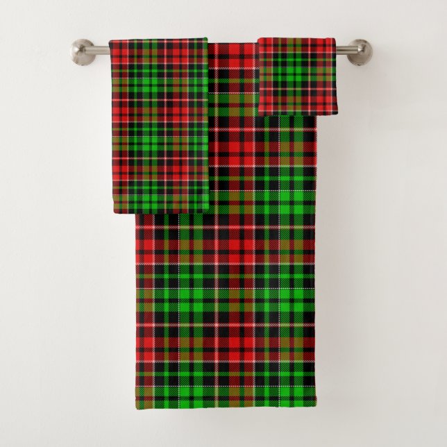 Black Red Green Plaid Tartan Design  Bath Towel Set (Insitu)