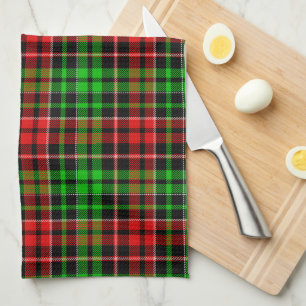 Black Red Green Plaid Tartan Design  Tea Towel