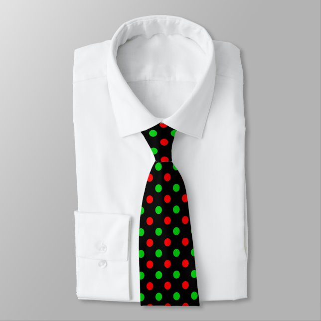 Black Red Green Polka Dots Design  Tie (Tied)